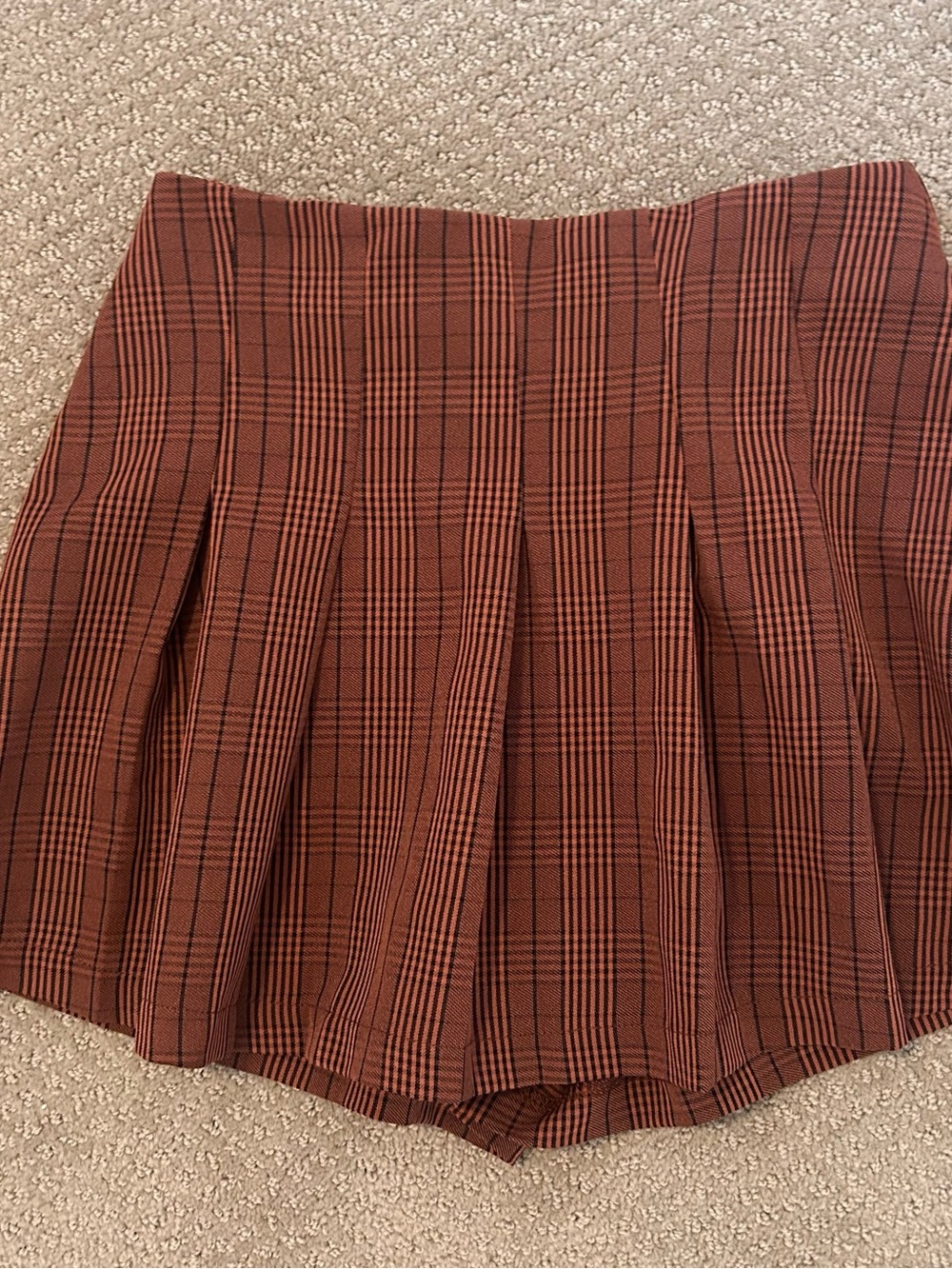 High-Waist Plaid Skort in Rust